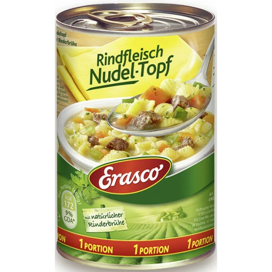 Erasco 1 Portion Rindfleisch Nudel-Topf 400G 1 Erasco 1 Portion Rindfleisch Nudel-Topf 400G